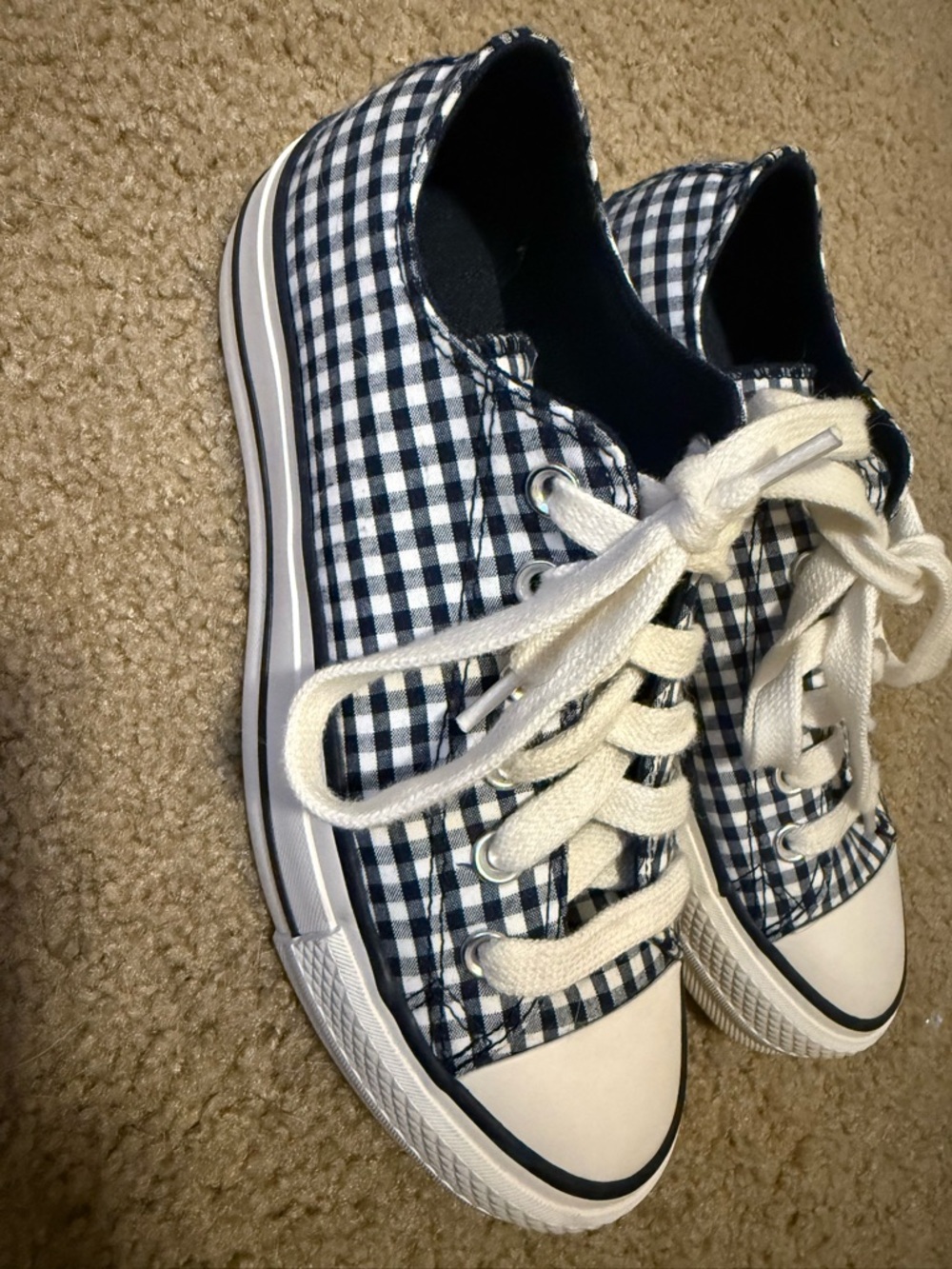 Converse Women’s 8  Navy Gingham Canvas Sneakers - platform